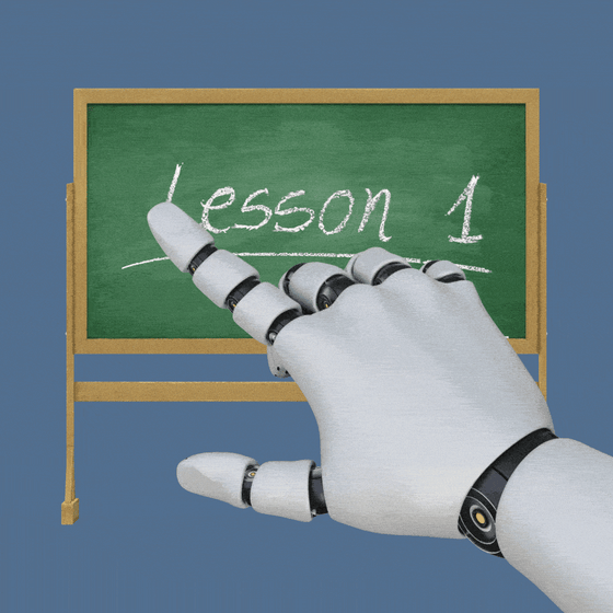 Robot hand smudging a chalkboard 