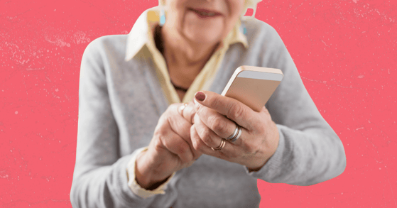 An elderly woman on a cellphone