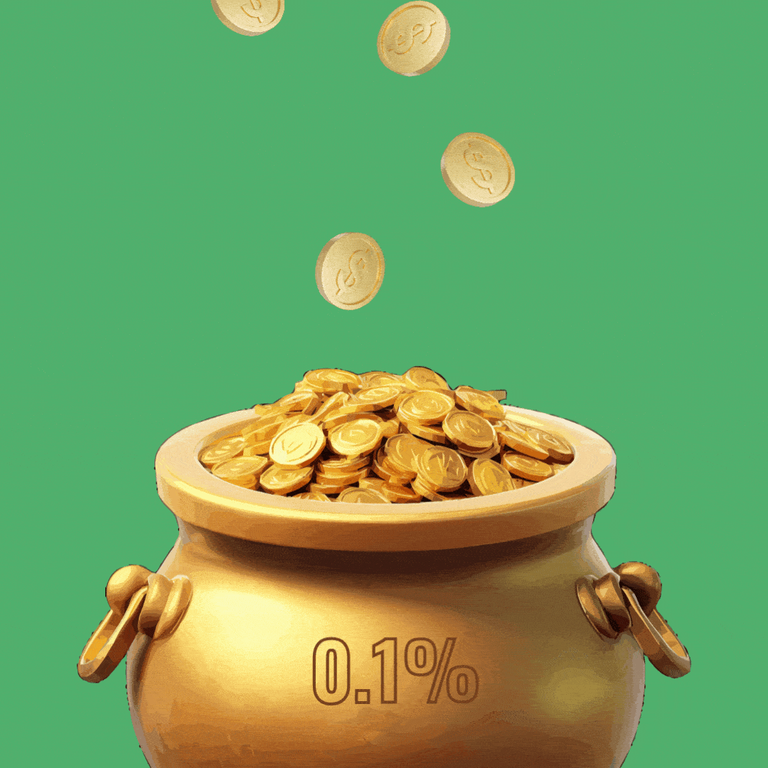 Gold coins falling into a gold pot.