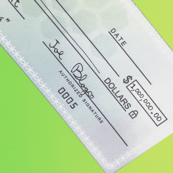 A man climbs a ladder toward a giant check written out for $1 million.
