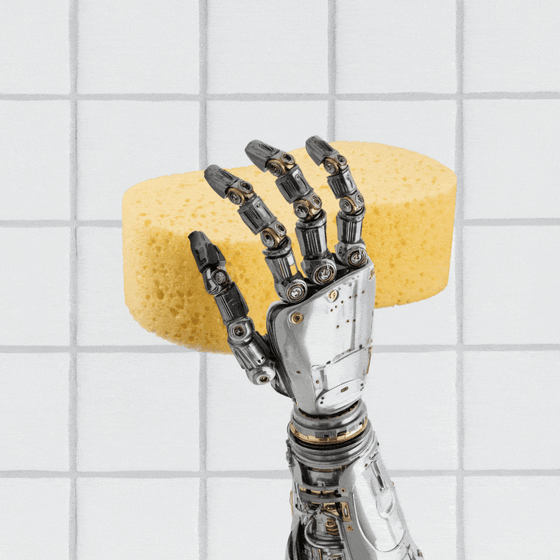 A robot hand with a sponge