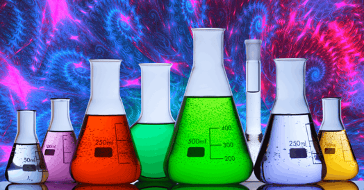 Colorful lab beakers 