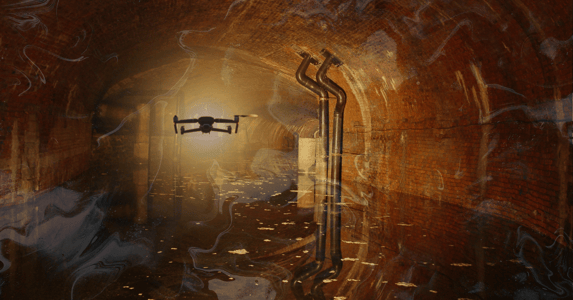 A drone flies through a sewer.