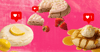 Three Crumbl cookies on a pink background with social media like symbols floating above them.