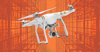 A white drone against an orange background.