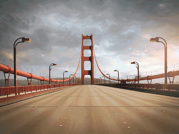 Aerial view of the Golden Gate Bridge roadway, empty of traffic