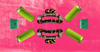 Two green purses, four green beverage cans, and two tortoise hair clips against a pink background.