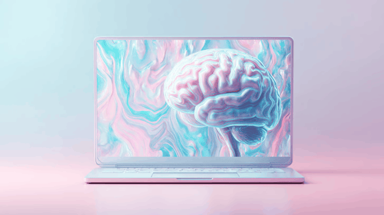 A laptop with a brain on it
