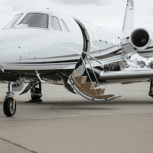 Private jet with a welcome mat 