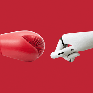 A robot hand and boxing glove