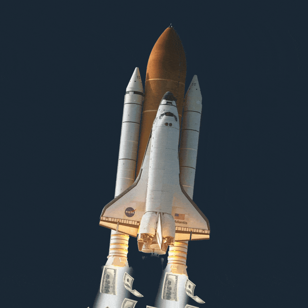 Rocket ship with a cloud of money