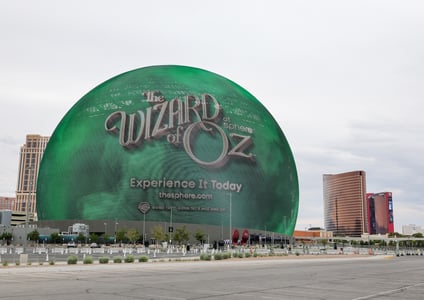 The Sphere in Las Vegas features an ad for 'The Wizard of Oz.'