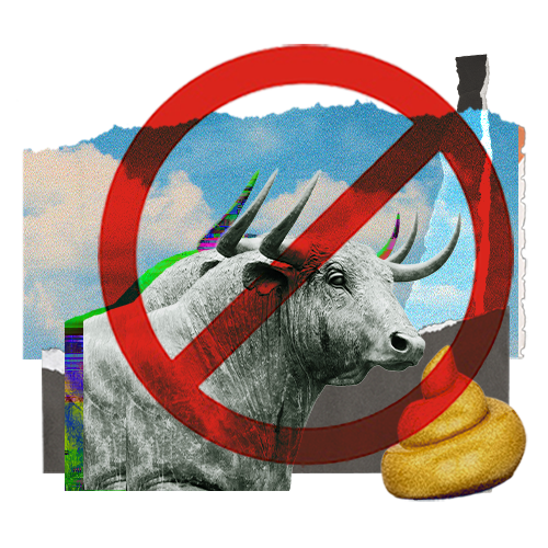 Bull with golden poo crossed out