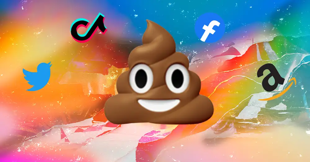 poo emoji and big tech logos