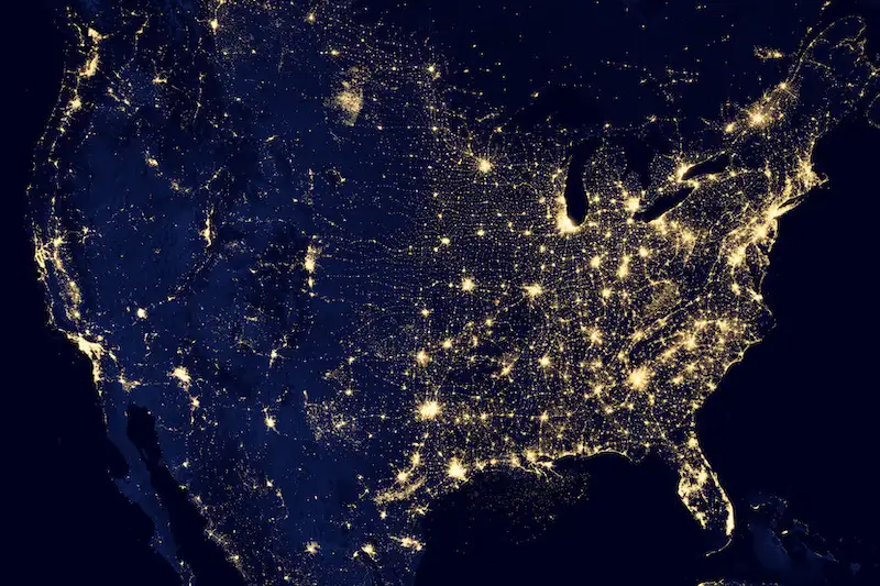 satellite map of light pollution